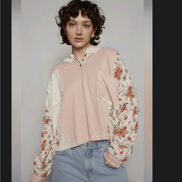POL Tops - POL Soft Pink Knit Hooded Patchwork Top